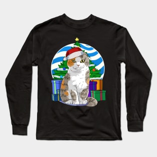 Scottish Fold Cat Santa Christmas Gift Long Sleeve T-Shirt